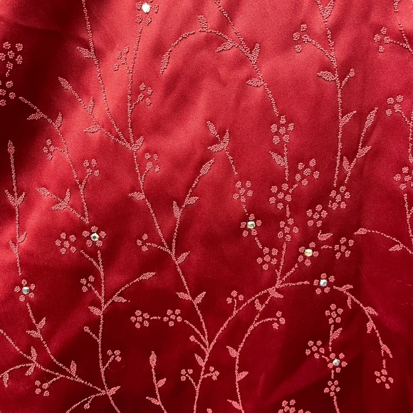 Embroidered Beaded Satin Dress 13 burgundy red underlay spaghetti strap Y2K - Picture 6 of 15